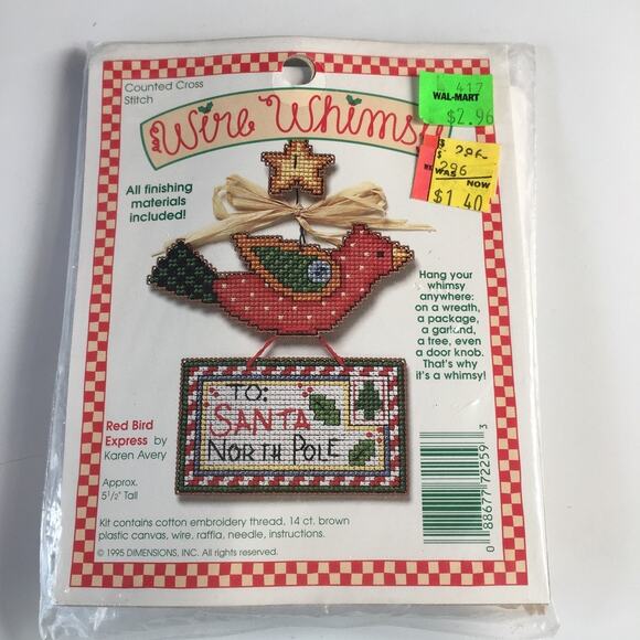 Wire Whimsy Red Bird Express Cardinal cross stitch kit, Christmas cross stitch - Picture 4 of 7